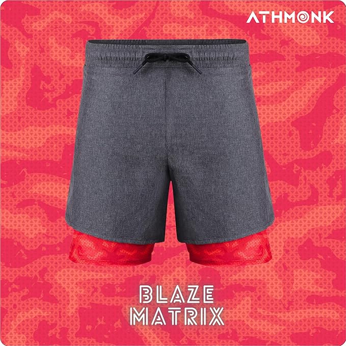 Athmonk Rapid-Dry 2-in-1 Running Shorts with Printed Lining
